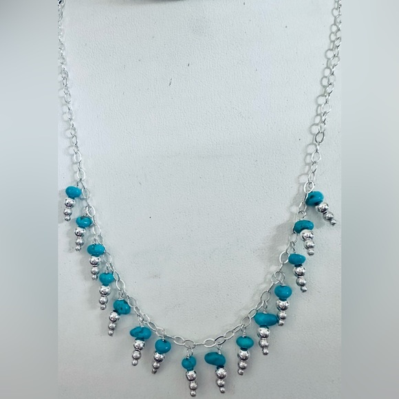 Santa Fe Style Mojave Turquoise Necklace 18 Inches in Sterling Silver - Picture 5 of 8